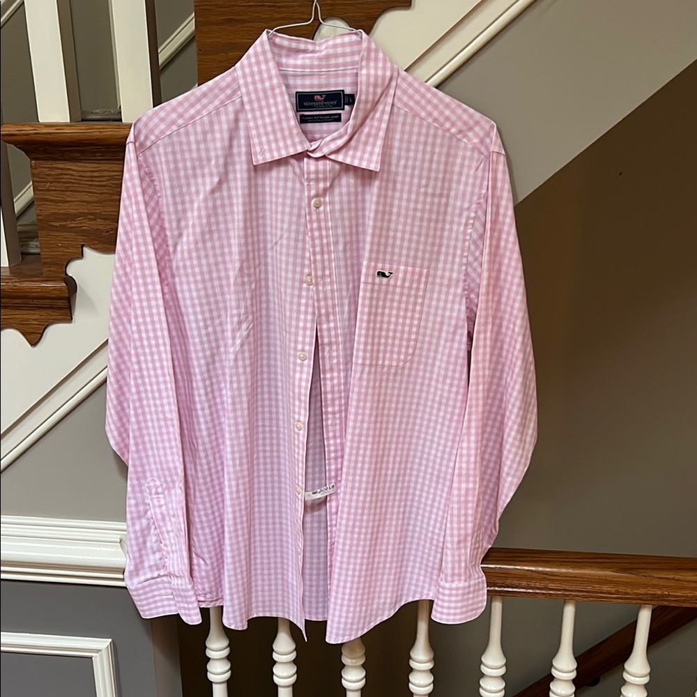 Vineyard Vines Pink Gingham Casual Button Down Shirt